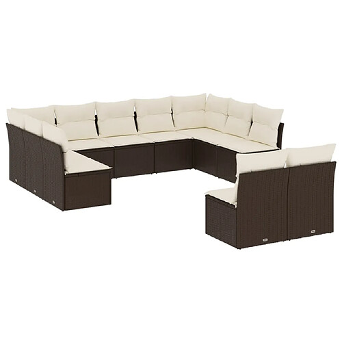 Maison Chic Ensemble Tables et chaises à dîner d'extérieur 11 pcs avec coussins,Salon de jardin marron résine tressée -GKD378720