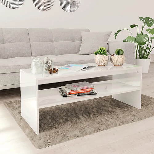 vidaXL Table basse Blanc brillant 100x40x40 cm Bois d’ingénierie