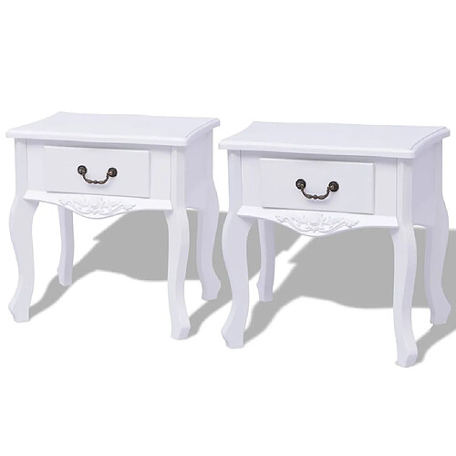 vidaXL Table de chevet 2 pcs MDF Blanc