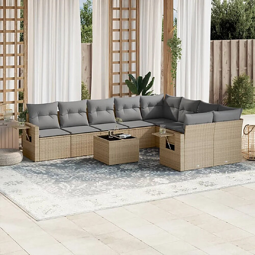 vidaXL Salon de jardin avec coussins 10 pcs beige résine tressée