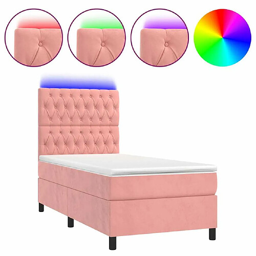 Sommier à lattes,Cadre à lattes de lit pour Adulte matelas et LED Rose 100x200 cm Velours -MN83204