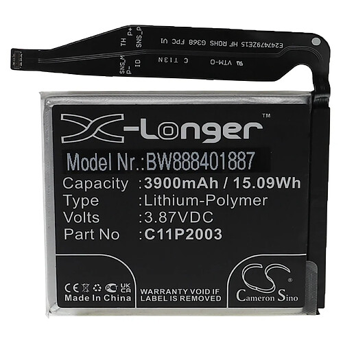 vhbw Batterie remplacement pour Asus 0B200-03950000, C11P2003 pour smartphone (3900mAh, 3,87V, Li-polymère)