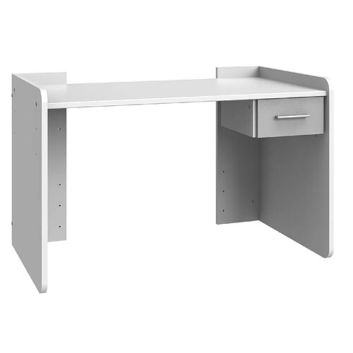 Pegane Bureau réglable en hauteur coloris Blanc, rechampis teinte béton gris clair - longueur 124 x hauteur 77 x profondeur 70 cm