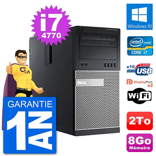 PC Tour Dell 9020 Intel Core i7-4770 RAM 8Go Disque Dur 2To Windows 10 Wifi · Occasion