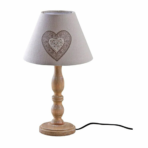 Aubry Gaspard Lampe à poser en bois et coton imprimé coeur.