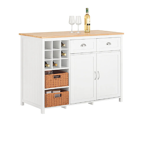 SoBuy KNL05-W îlot Central de Cuisine, Placard, Buffet de Cuisine avec Porte-Bouteille pour 9 Bouteilles