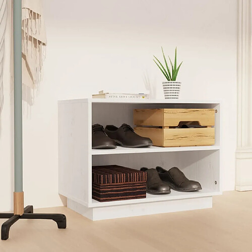 Maison Chic Armoire à Chaussures,Meuble de Rangement à Chaussures Blanc 60x34x45 cm Bois de pin massif -MN62319