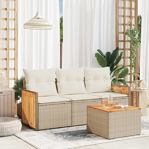 vidaXL Salon de jardin avec coussins 4 pcs beige résine tressée