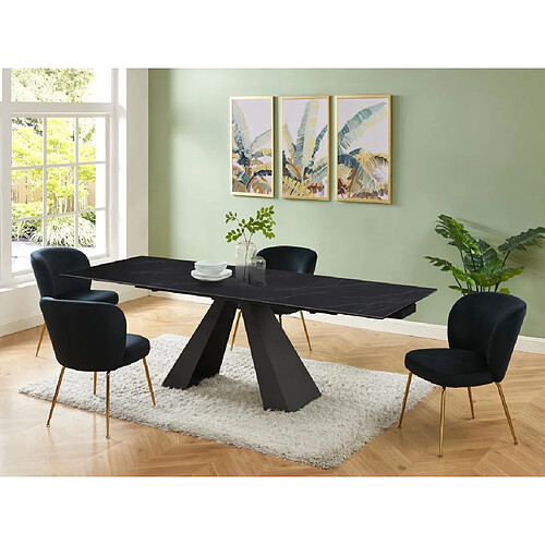 Vente-Unique Table à manger extensible 6 à 10 personnes en verre trempé, céramique et métal - Effet marbre noir - LOZIPA de Maison Céphy