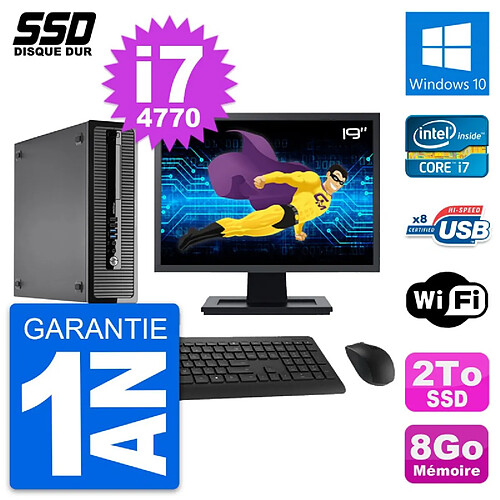 PC HP ProDesk 400 G1 SFF Ecran 19" Intel i7-4770 RAM 8Go SSD 2To Windows 10 Wifi · Occasion