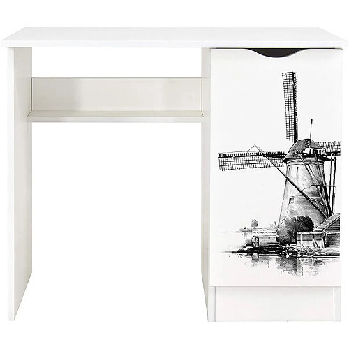 Leomark Bureau blanc avec étagère ROMA - Moulin