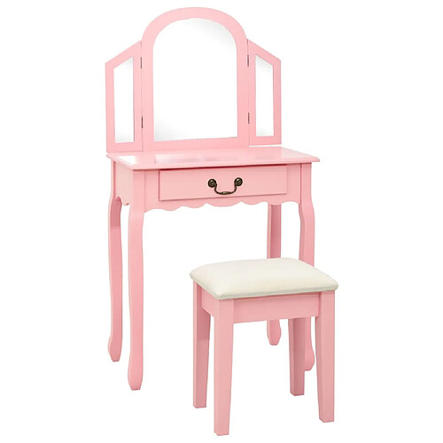 vidaXL Coiffeuse et tabouret Rose 65x36x128 cm Bois de paulownia MDF