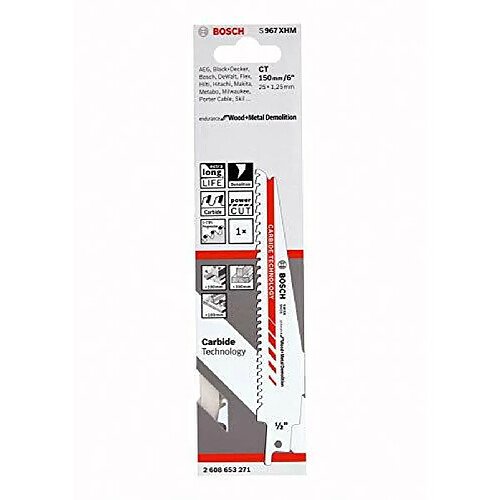 Bosch Lame de scie sabre S 967 XHM Endurance for Wood and Metal Demolition (longueur 150 mm, accessoires pour scie sabre)