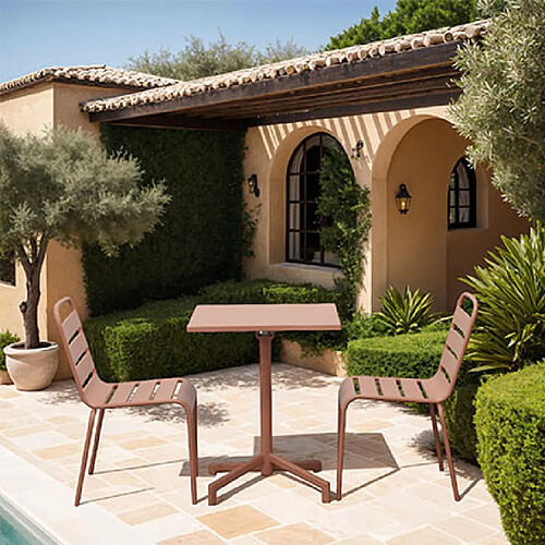 Mes Ensemble table de jardin carrée + 2 chaises en métal terracotta - BACA