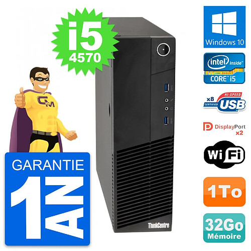 PC Lenovo ThinkCentre M83 SFF Intel i5-4570 RAM 32Go Disque 1To Windows 10 Wifi · Occasion