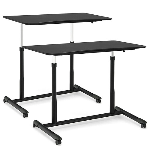 Helloshop26 Bureau d'ordinateur table pc avec roulettes hauteur ajustable idéal pour domicile au bureau noir 20_0005660