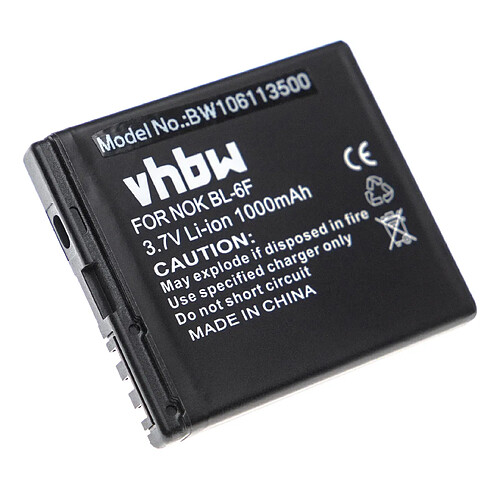 vhbw Batterie remplacement pour Nokia BL-6F pour smartphone (1000mAh, 3,7V, Li-ion)