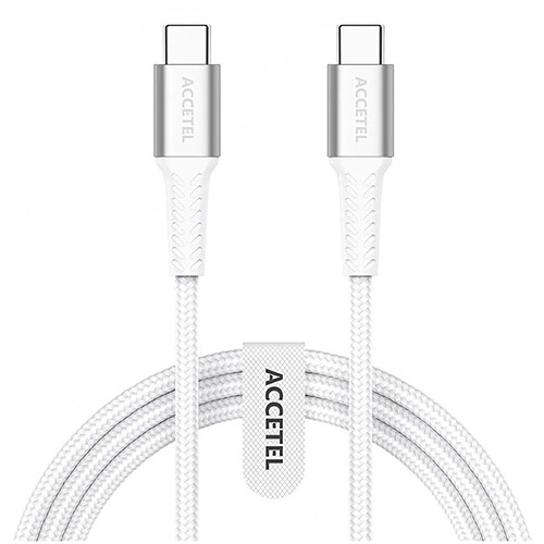 PHONECARE Câble Nylon Flex de Charge Rapide Type C - Type C 60W 3.0A 1m ACCETEL pour Apple MacBook Pro (13 polegadas, M2, 2022) - Blanc