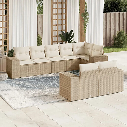 vidaXL Salon de jardin avec coussins 8 pcs beige résine tressée