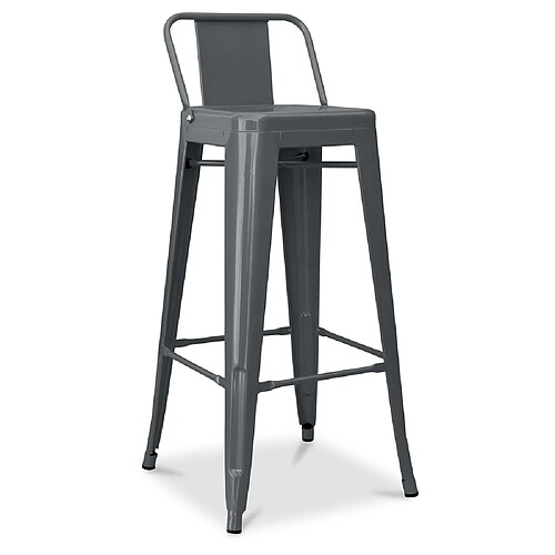 ICONIK INTERIOR Tabouret de bar avec dossier - Design industriel - 76cm - Nouvelle édition - Stylix Gris foncé