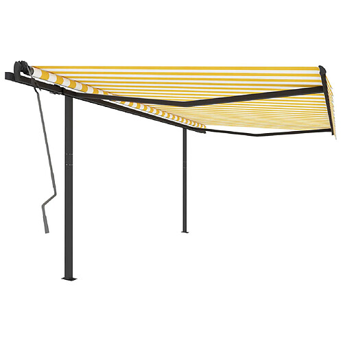 Maison Chic Store banne | Auvent rétractable de porte | Marquise Brise-soleil automatique avec poteaux 4x3m Jaune et blanc -GKD57394