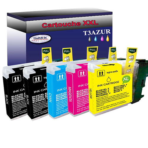 T3Azur Lot de 5 Cartouches compatibles Brother MFC-J220,MFC-J265W,MFC-J41,MFC-J415W, LC1100XL