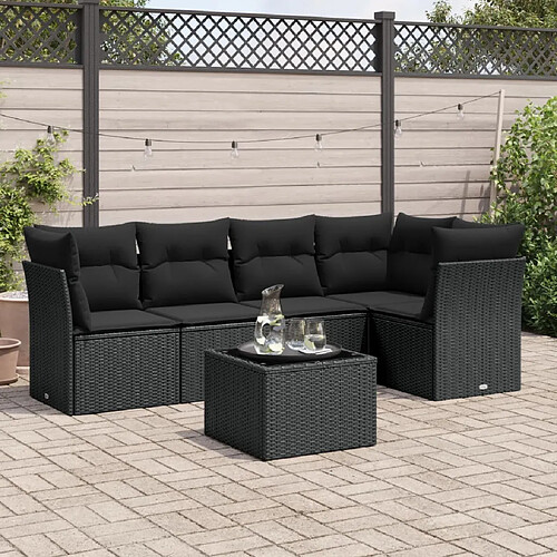 vidaXL Salon de jardin 6 pcs avec coussins noir résine tressée