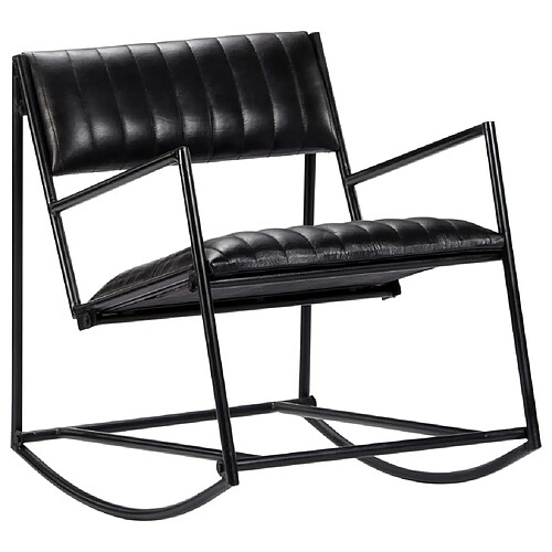 Maison Chic Chaise à bascule | Fauteuil Relax, design moderne Noir Cuir véritable -GKD92515