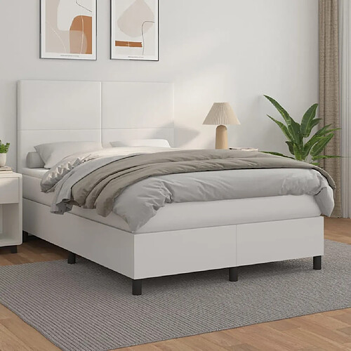 vidaXL Sommier à lattes de lit avec matelas Blanc 140x190cm Similicuir