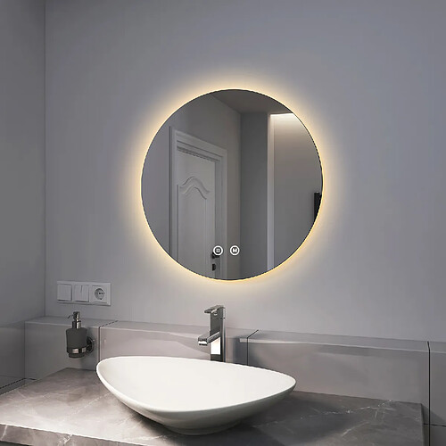 EMKE Miroir de salle de bain rond LED avec rétro-éclairage sans cadre Interrupteur tactile - Diamètre 60cm | Lumière Blanche Froide/Chaude/Neutre