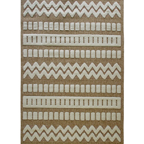 Thedecofactory JUTE RELIEF MEX - Tapis effet jute à motif géométrique en relief blanc 198x290