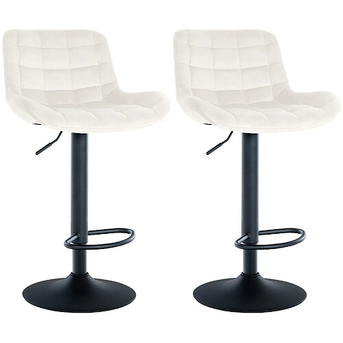 Decoshop26 Lot de 2 tabourets de bar structure métallique noir assise en velours crème avec surpiqûres 10_0004444