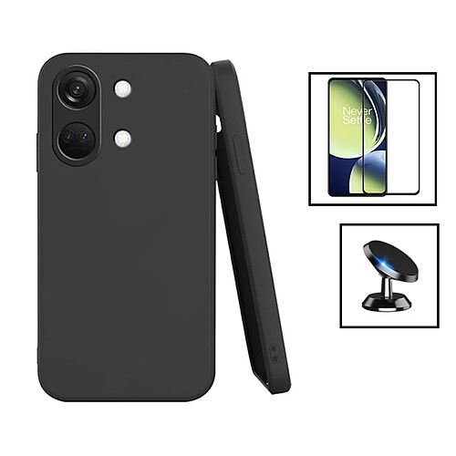 PHONECARE Kit Film Verre Trempé 5D Full Cover + Coque Silicone Liquide + Support Magnétique de Voiture pour OnePlus Nord 3 - Noir