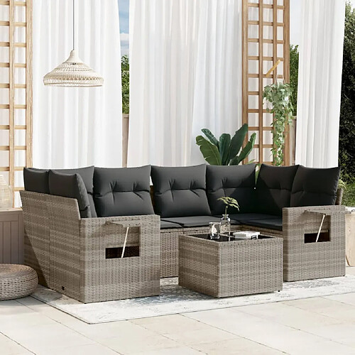 vidaXL Salon de jardin avec coussins 7 pcs gris clair résine tressée