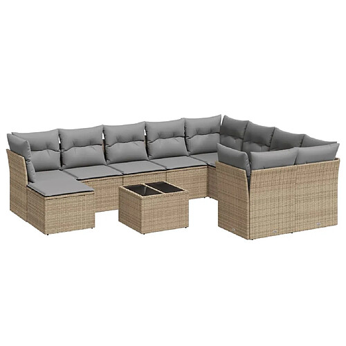 Maison Chic Salon de jardin 11 pcs avec coussins | Ensemble de Table et chaises | Mobilier d'Extérieur beige résine tressée -GKD71374