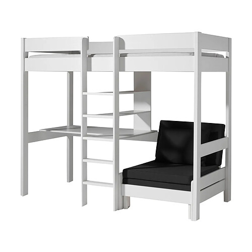 VIPACK Lit Mezzanine 90x200 Sommier Inclus avec Fauteuil Pino - Blanc