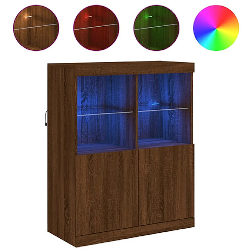 Maison Chic Commode Buffet - Meuble de rangement avec lumières LED chêne marron 81x37x100 cm -GKD94509