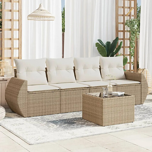 vidaXL Salon de jardin avec coussins 5 pcs beige résine tressée