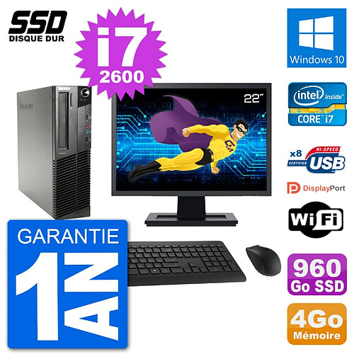 PC Lenovo M91p SFF Ecran 22" Intel i7-2600 RAM 4Go SSD 960Go Windows 10 Wifi · Occasion