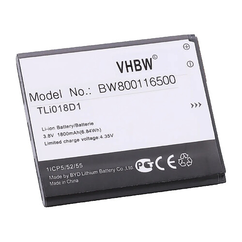 vhbw Li-Ion batterie 1800mAh (3.7V) pour téléphone portable mobil smartphone Alcatel One Touch OT-5038X, Pop D5