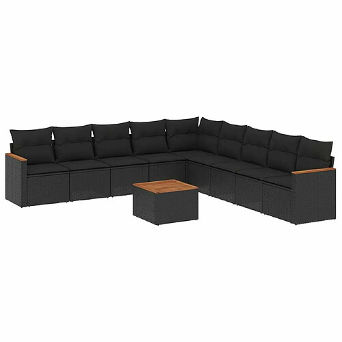 Maison Chic Salon de jardin 10 pcs avec coussins, Ensemble Tables et chaises d'extérieur noir résine tressée -GKD734538