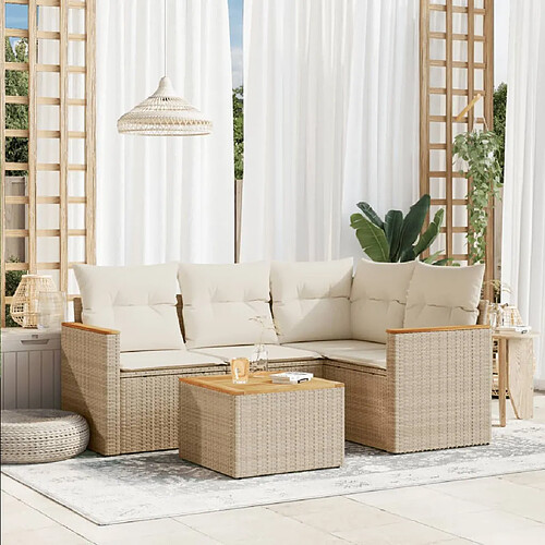 vidaXL Salon de jardin avec coussins 5 pcs beige résine tressée