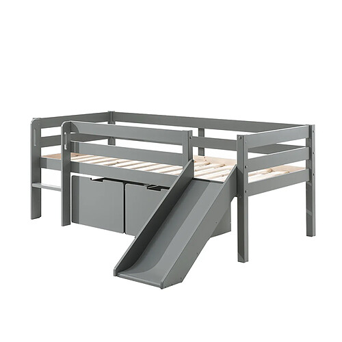 VIPACK Lit mi-hauteur 90x200 toboggan sommier et tiroirs inclus Pino - Gris