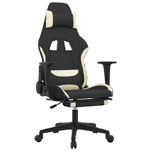 Maison Chic Chaise de jeu, Chaise gaming avec repose-pied, Fauteuil gamer,Chaise de Bureau Noir et crème Tissu -GKD14807