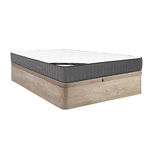 Vente-Unique Ensemble 140 x 190 cm sommier coffre naturel clair + matelas ressorts ensachés 7 zones et mousse haute résilience ép.26cm - AUDACE de PALACIO