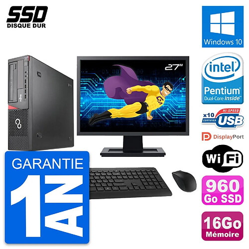 PC Fujitsu E920 DT Ecran 27" Intel G3220 RAM 16Go SSD 960Go Windows 10 Wifi · Occasion