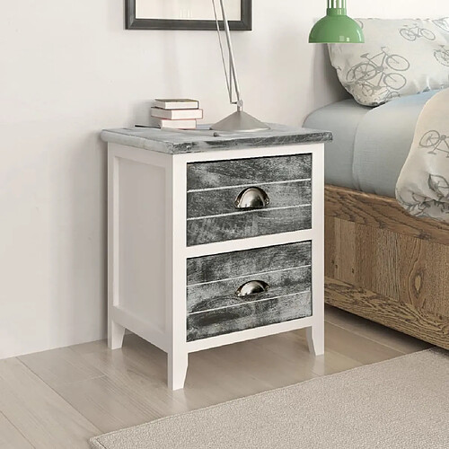 Maison Chic Table de chevet,Table de Nuit,Meuble de Rangement Gris et blanc 38x28x45 cm Bois de Paulownia