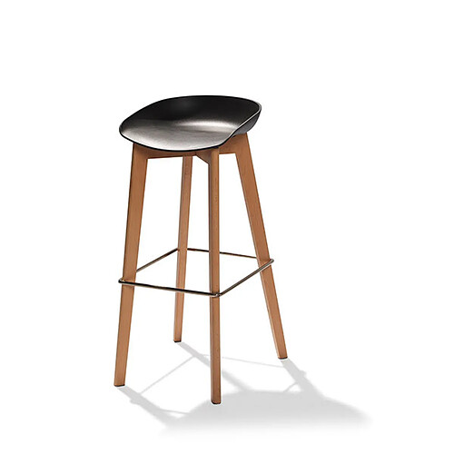 Materiel Chr Pro Tabouret de Bar sans Dossier Structure en Bois de Bouleau Clair et Assise en Plastique - Veba