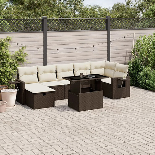 vidaXL Salon de jardin 8 pcs avec coussins marron résine tressée