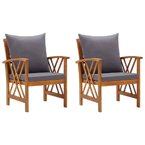 vidaXL Chaises de jardin avec coussins lot de 2 Bois d'acacia massif